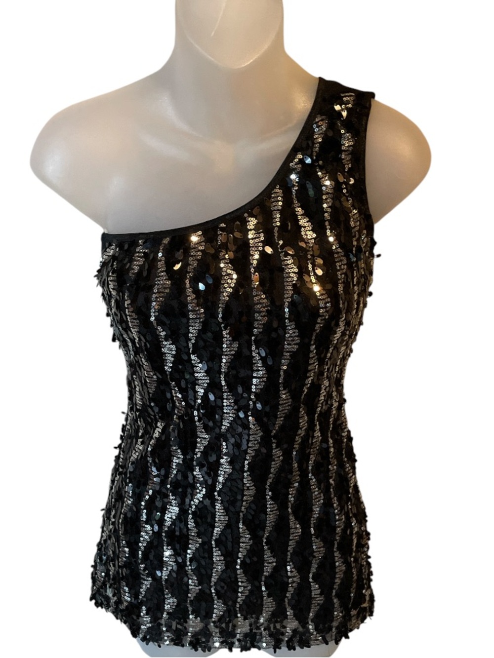 LA Teez sequin one shoulder tank club  night out small glamour shirt